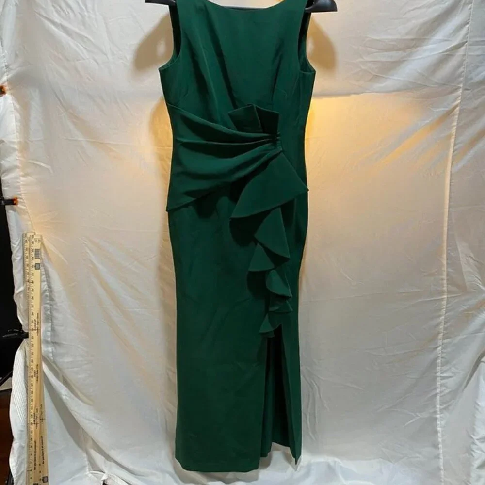 Eliza J Sleeveless Ruffle Front Floor Length Gown Hunter Green 12 - Picture 12 of 16
